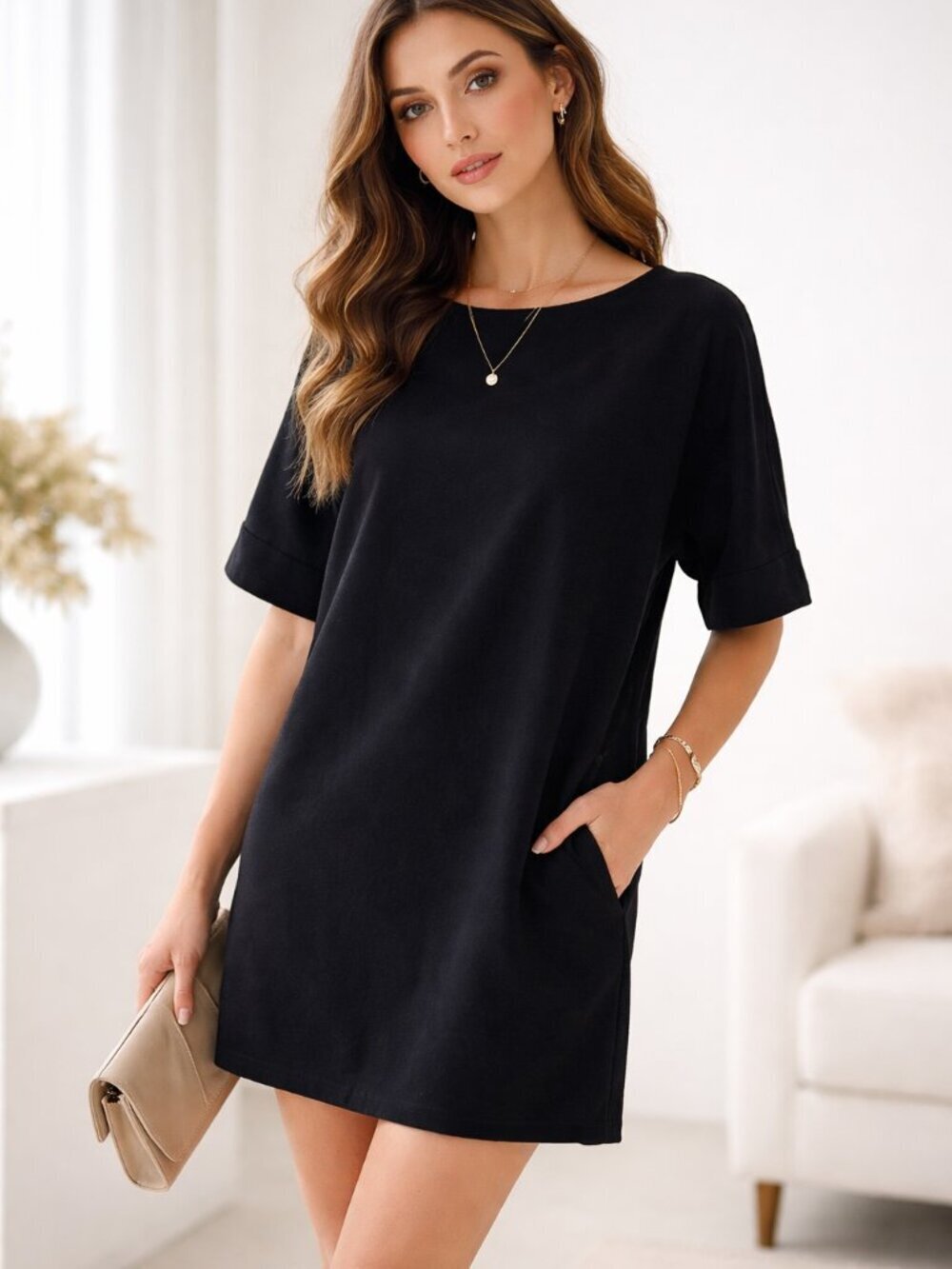 COS Shift Dress Oversized Black Short Sleeve Wool Blend Women's XS